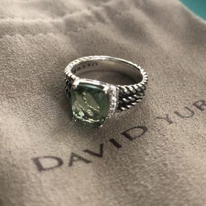 Petite Wheaton Ring with Prasiolite and Pave’ Diamonds size 7